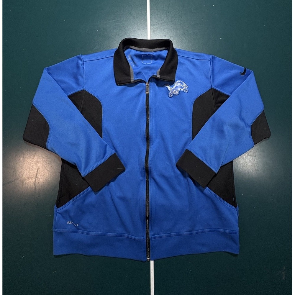 Nike Detroit Lions Full Zip Jacket Men's Large Blue Black On Field NFL Dri Fit